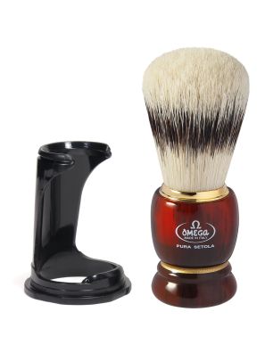 Omega Scheerkwast Varkenshaar Met Dassenhaareffect Resin Handvat + Standaard 11cm