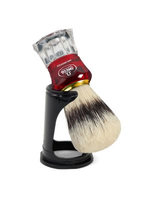 Omega Scheerkwast Hi-Brush Synthetisch Haar Met Dassenhaareffect Rood/Transparant Handvat 11cm